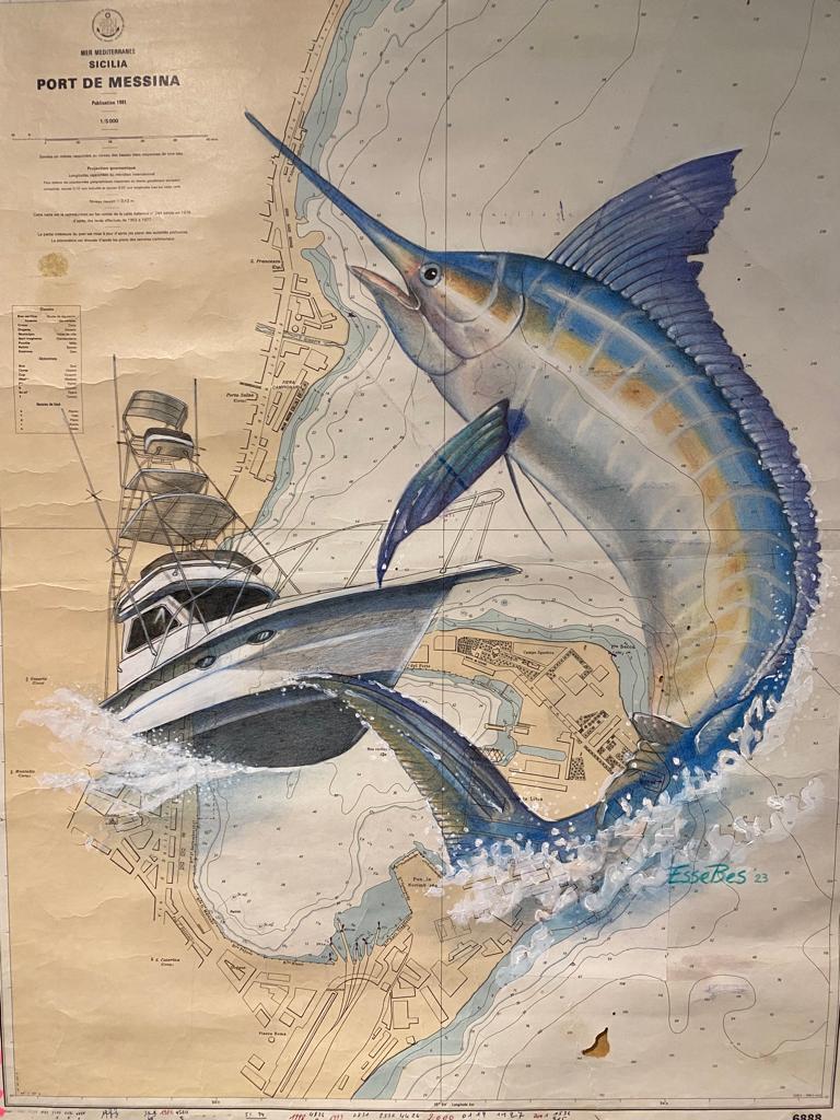 Final progress image before completion of nautical chart artwork