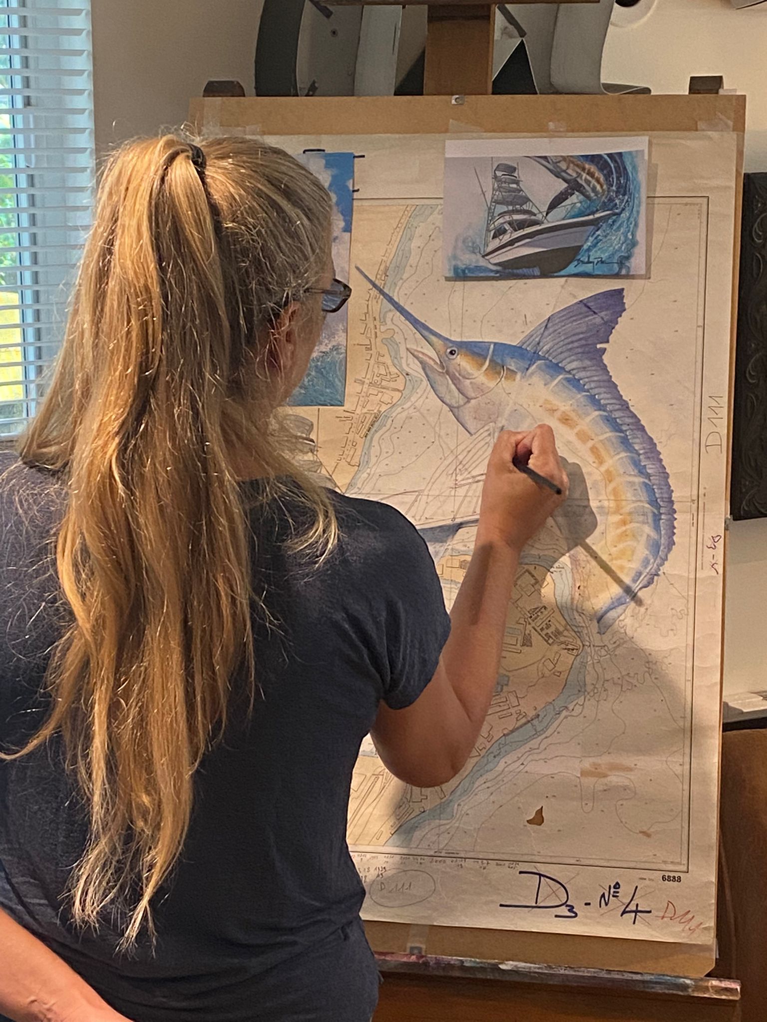 Essebes painting marlin on Messina chart studio photo 01