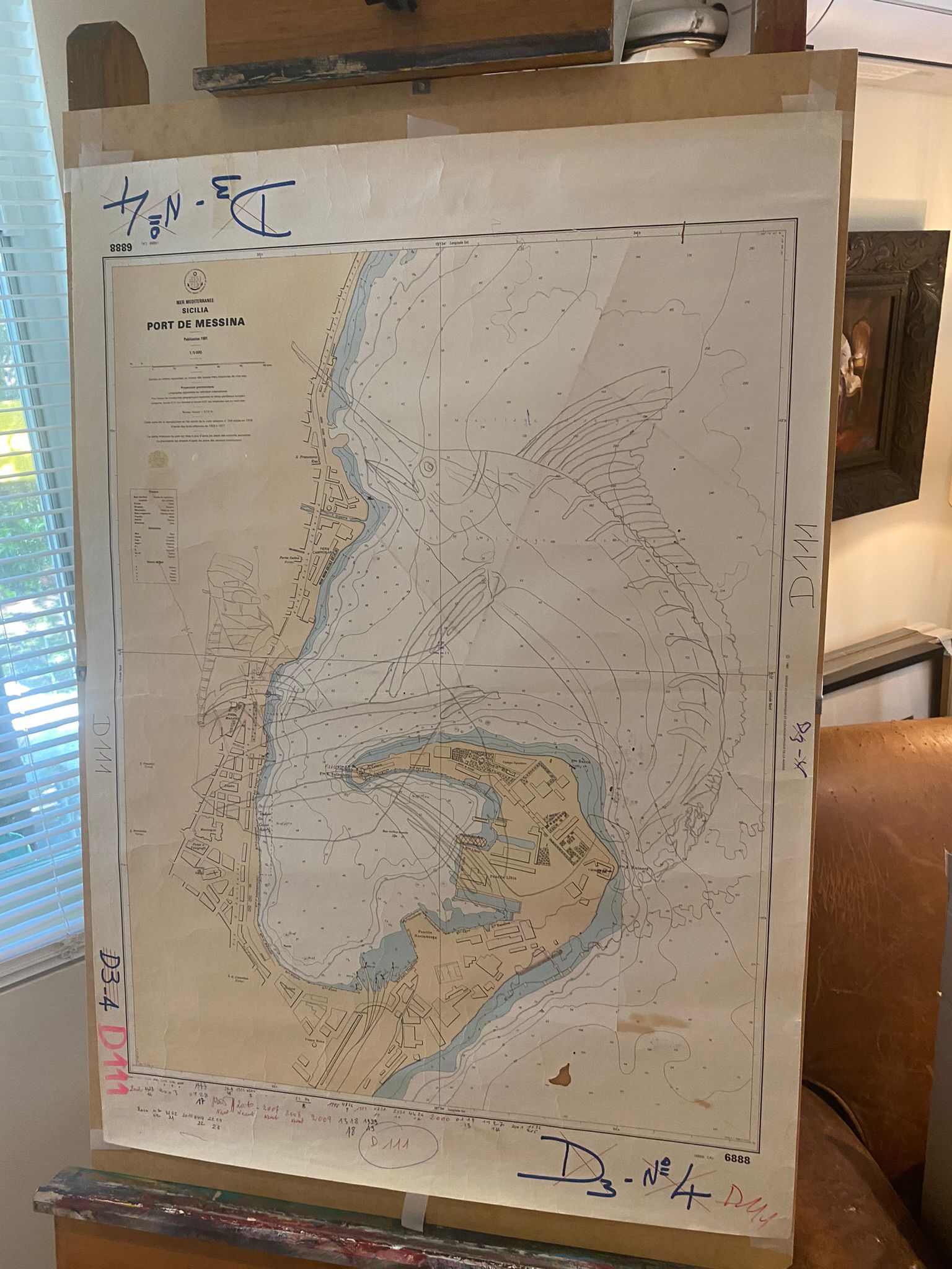 Blank Port of Messina nautical chart before artwork