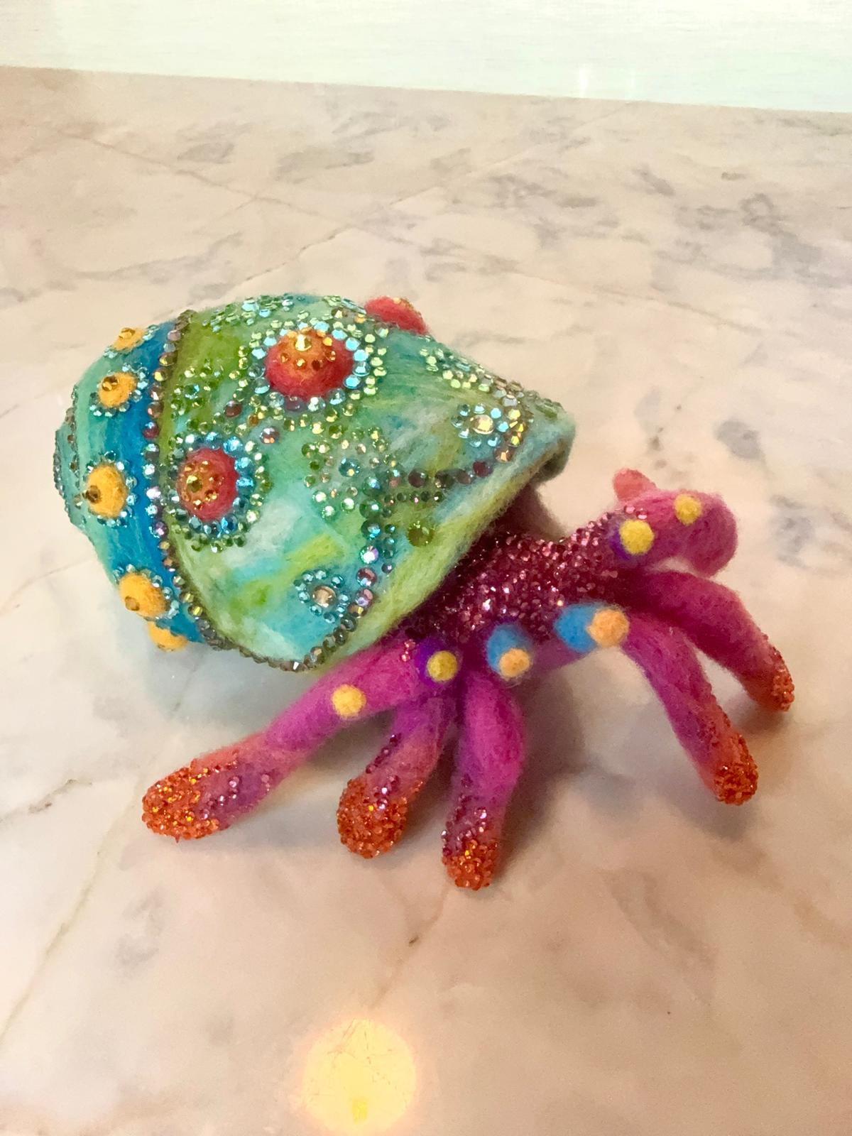 One-of-a-Kind Rhinestone Bedazzled Needle-Felt Hermit Crab by Essebes