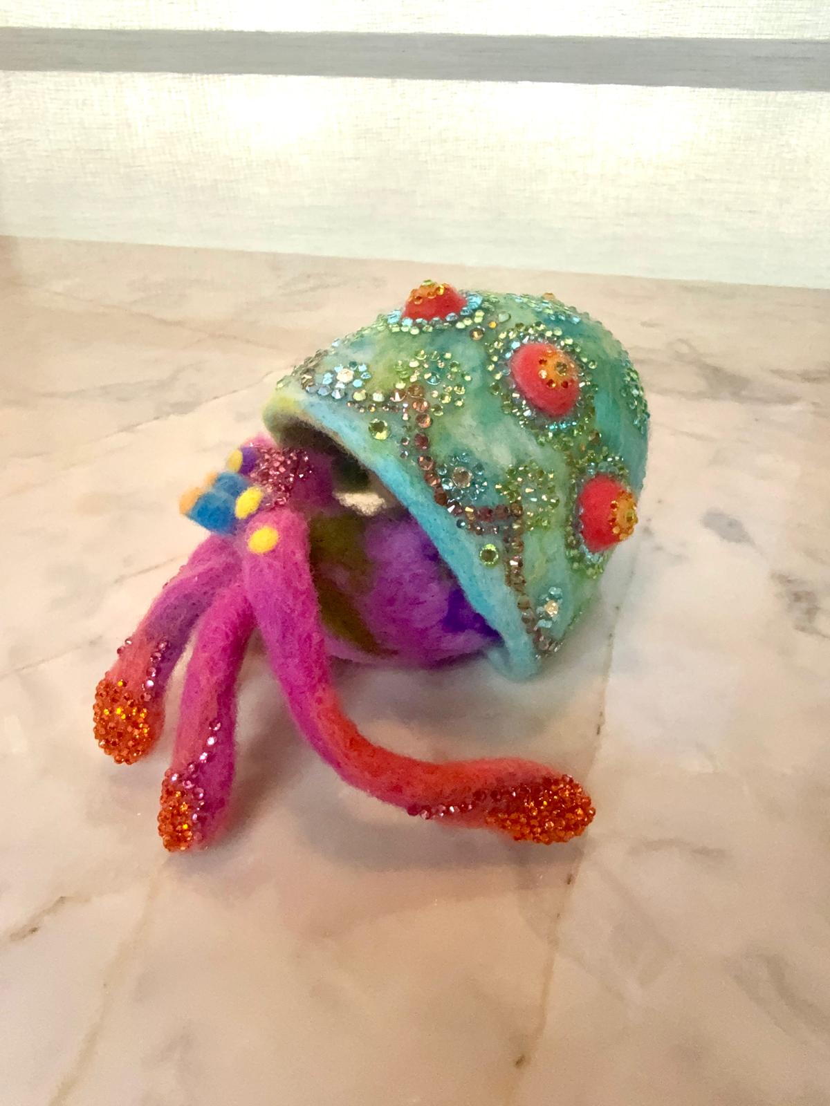 One-of-a-Kind Rhinestone Bedazzled Needle-Felt Hermit Crab by Essebes